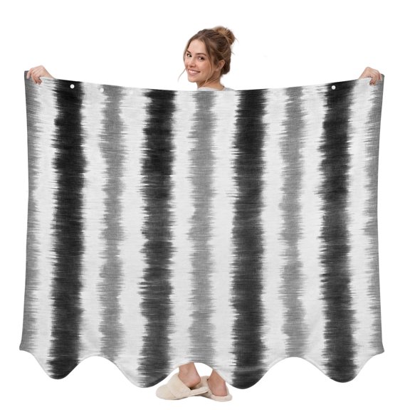 Abstract Gray Black Stripes Wearable Blanket, Rustic Watercolor Denim Striped Minimalist Plush Thick Cozy Flannel Oversized Adult Throw Body Wearable Blankets with Pocket Gifts for Women Men 58x64in