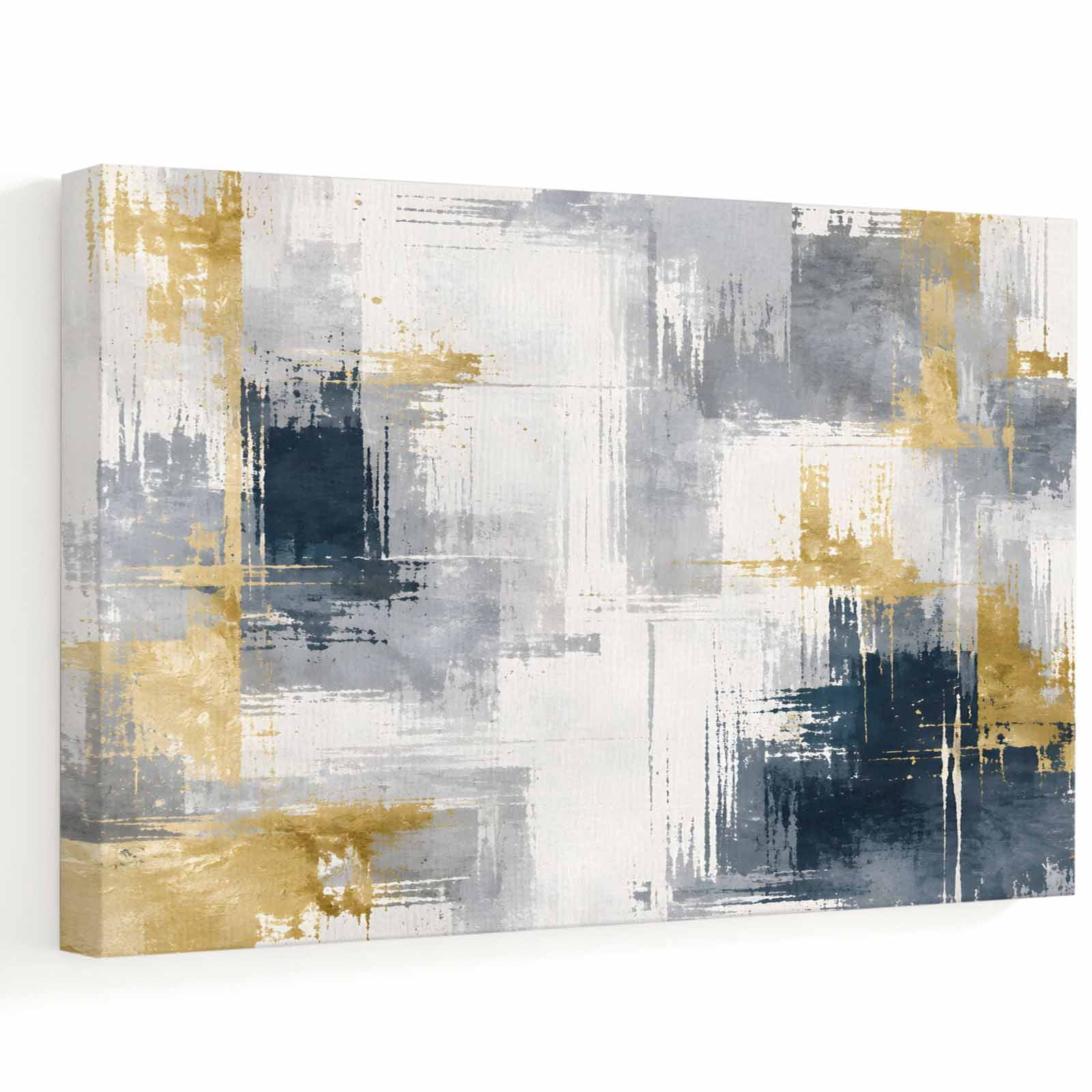 Abstract Shapes Gray Abstract Gray Blocks Canvas Wall Art, Gold Foil Patches Navy Blue ...