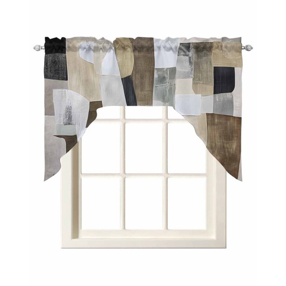 Abstract Gray Brown Kitchen Swag Valances for Windows, Oil Painting Simple Art Swag Valances Curtains for Living Room, Rod Pocket Window Treatments for Bathroom, Bedroom, Cafe, 56"x36"