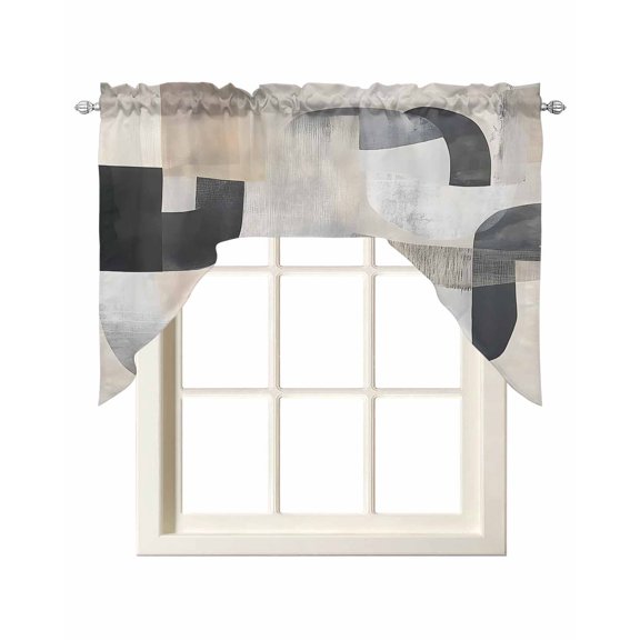 Abstract Gray Brown Kitchen Swag Valances for Windows, Simple Geometric Art Swag Valances Curtains for Living Room, Rod Pocket Window Treatments for Bathroom, Bedroom, Cafe, 56"x36"