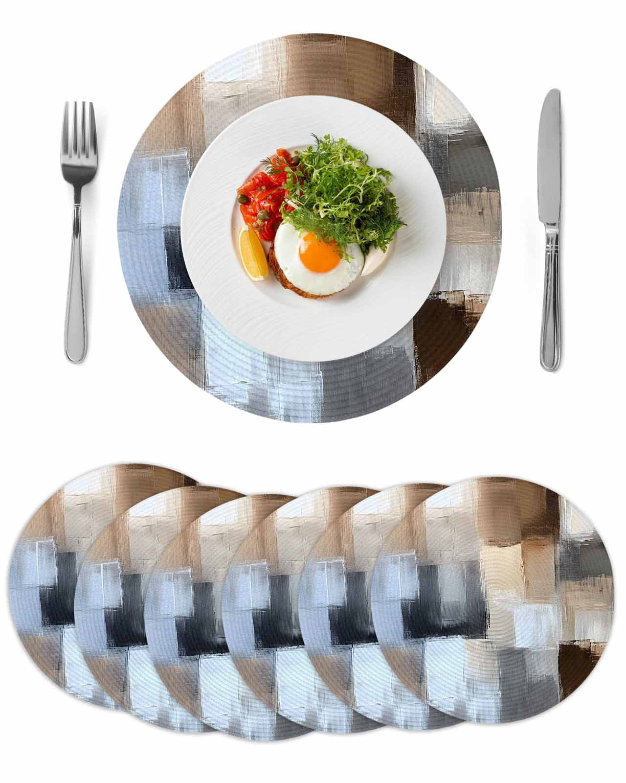 Abstract Gray Brown Round Placemats Set of 6 for Dinning Tables,Heat ...