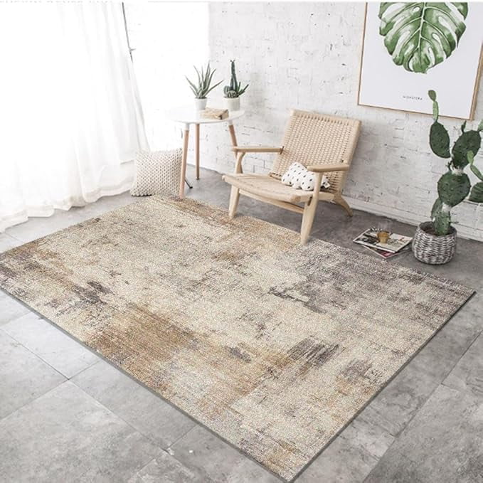 Abstract Gray Brown Stains Washable Area Rug, Retro Distressed Paint ...