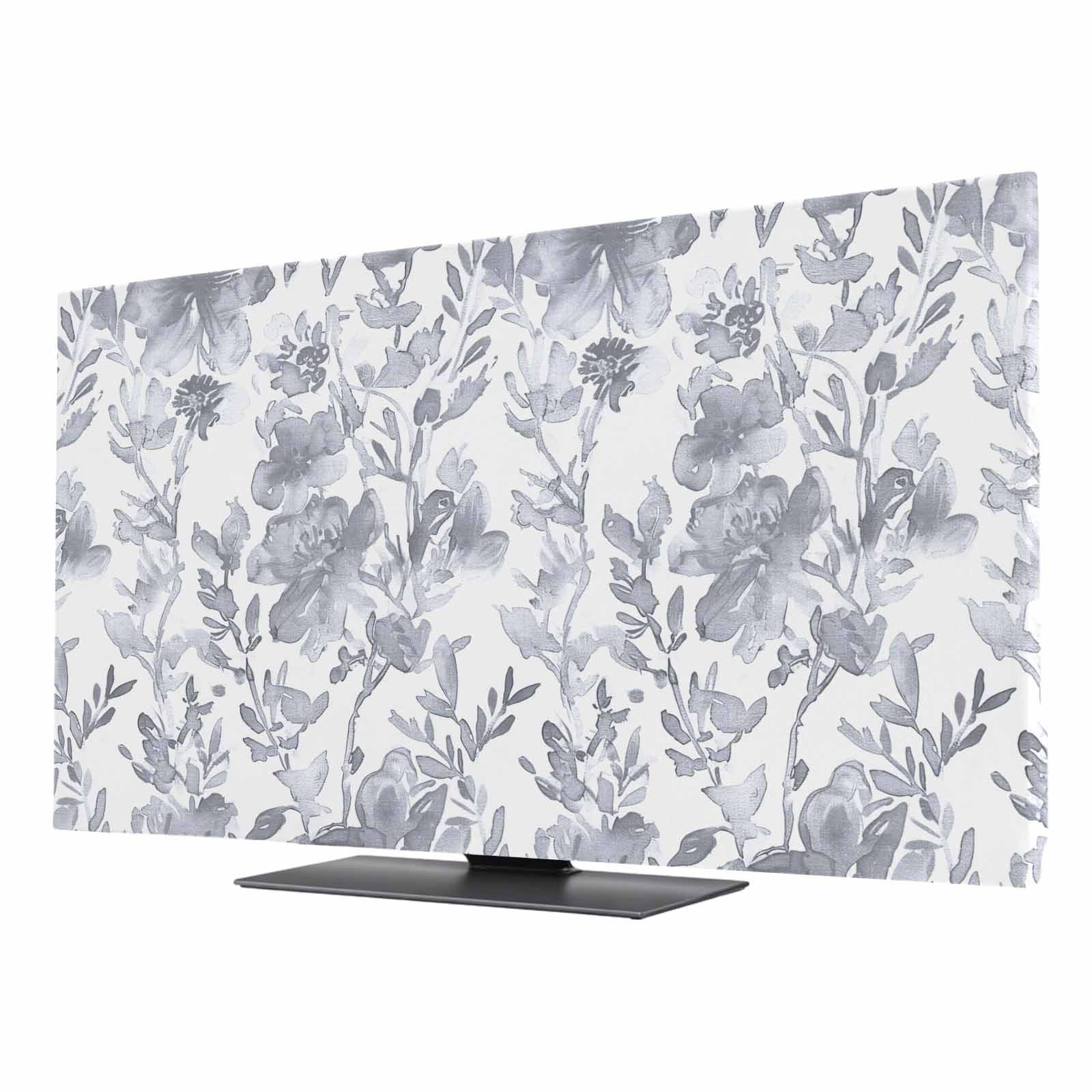 Abstract Gray Floral TV Dust Cover 32 Inch, Watercolor Plants Flowers ...