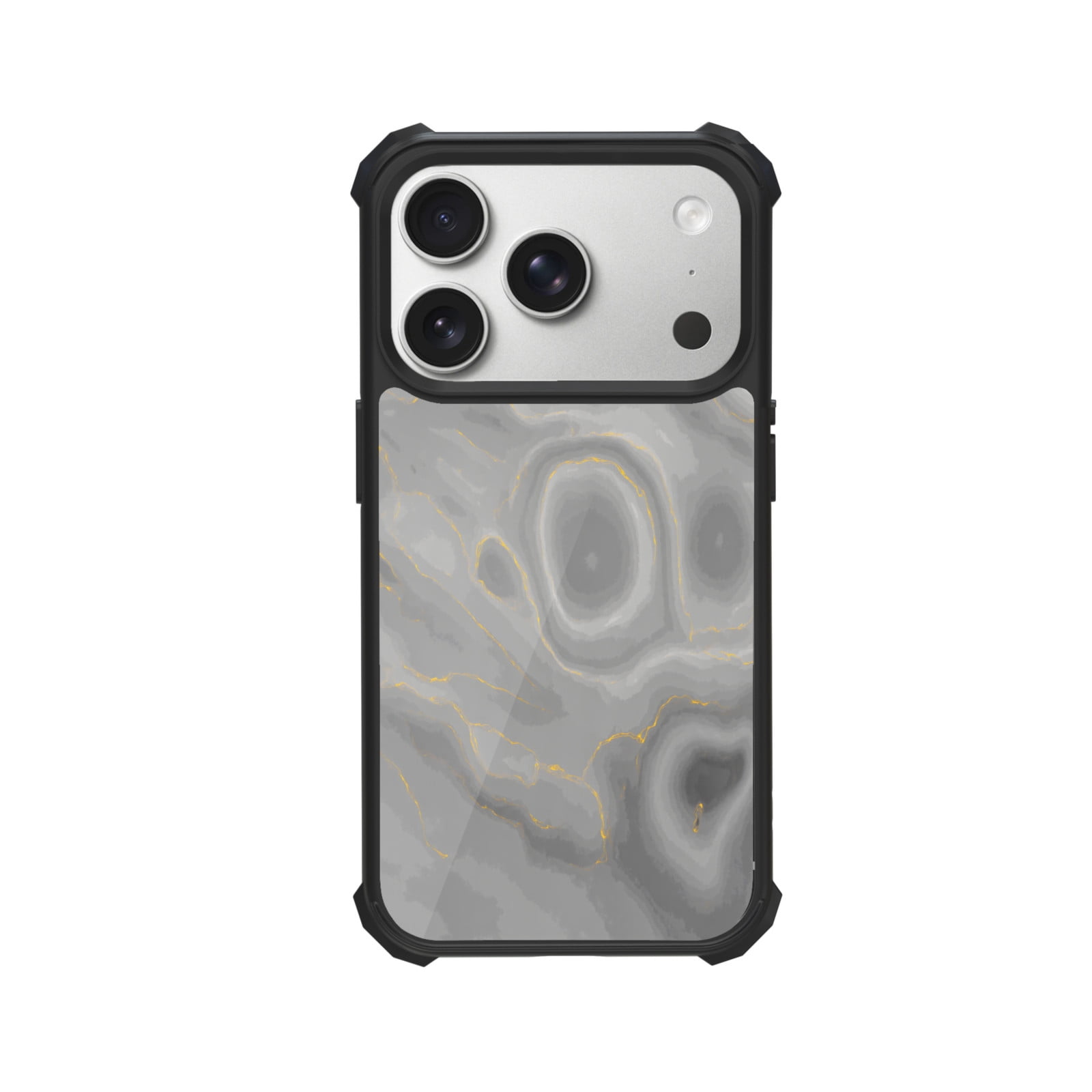 Abstract Gray Gold Marble Shockproof Case For iPhone 12 13 14 15 16 Pro Max Series TPU Bumper