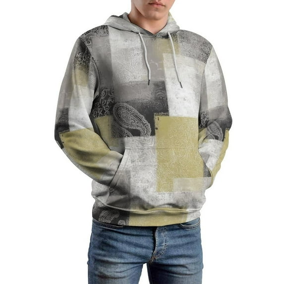 Abstract Gray Gold Paisley Rug Oversized Hoodies For Men Teen Pullover With Pocket Mens Pullover Hoodie Sweatshirt S-5XL