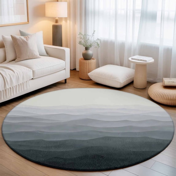 Gradient Area Rug Abstract Gray Gradient Round Rug 5ft Natural Mountain Scenery Washable ...