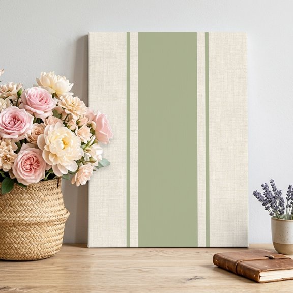 Abstract Gray Green Color Block Canvas Wall Art, Vintage Lines Linen Texture Framed Canvas Wall Decor Picture Print Artwork Decorations for Living Room Office Ready to Hang 32" x 24"