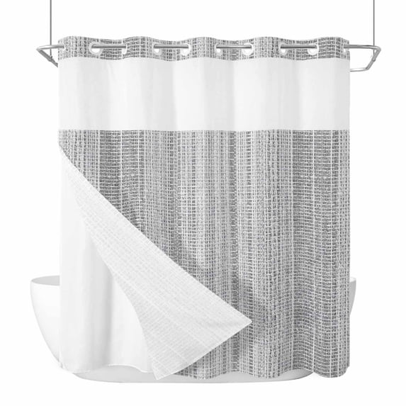 Abstract Gray No Hook Shower Curtain and Snap in Liner Set, Rustic ...
