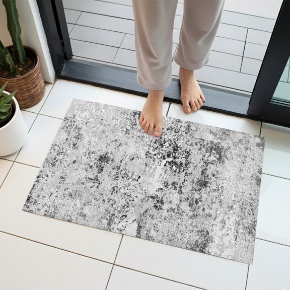 Abstract Gray Indoor Door Mat 18x30 Inch Minimalist Mottled Concrete Spot Distressed Texture Front Door Mat Non Slip Washable Entryway Rug Low Profile Dirt Trapper Doormat for Kitchen Bedroom