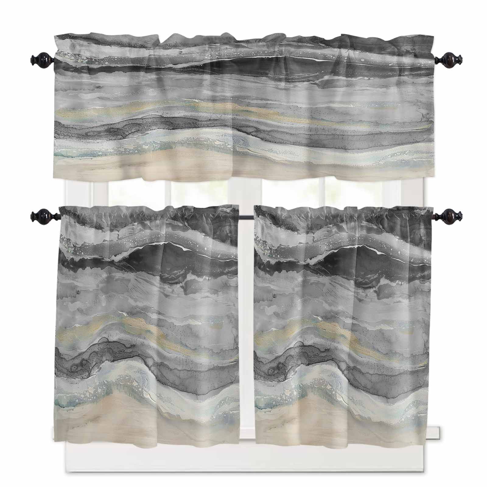 Curated visual reference: Gallery Detail: Abstract Gray Kitchen Curtains Set For Windows 3 Pieces 36