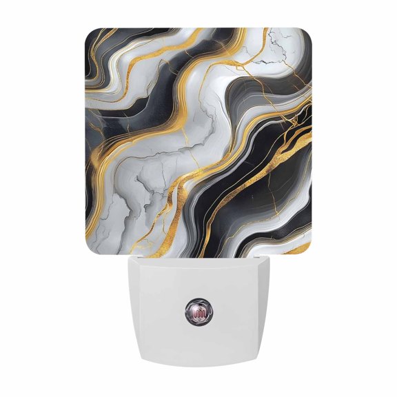 Abstract Gray Marble Texture Plug-in LED Night Lights Gray Black Auto Dusk-to-Dawn Sensor for Bedroom, Bathroom, Kitchen, Nursery, Hallway, Stairs, Wall Home Decor