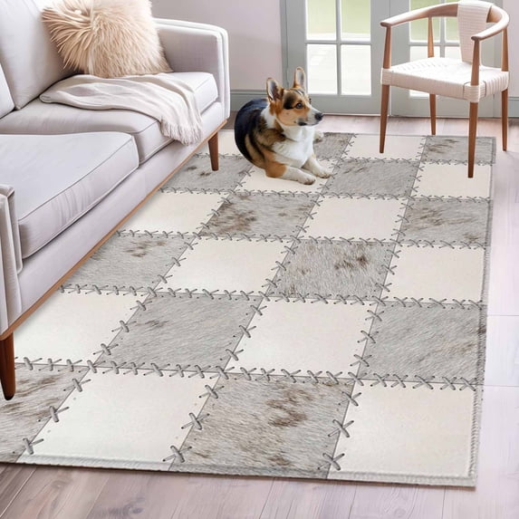 Abstract Gray Patchwork Washable Area Rug 4x6 Country Farmhouse ...
