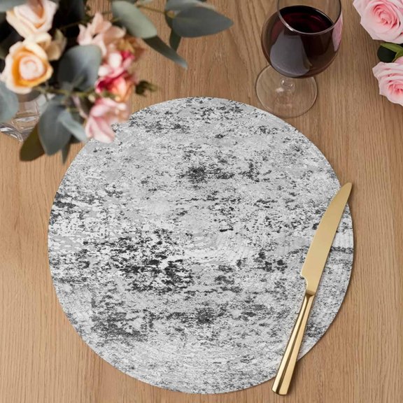 Abstract Gray Round Braided Placemats Set of 6, Minimalist Mottled Concrete Spot Distressed Texture Heat Insulation Place Mats Washable Non-Slip Table Mats for Kitchen Dining Party, 13 Inches