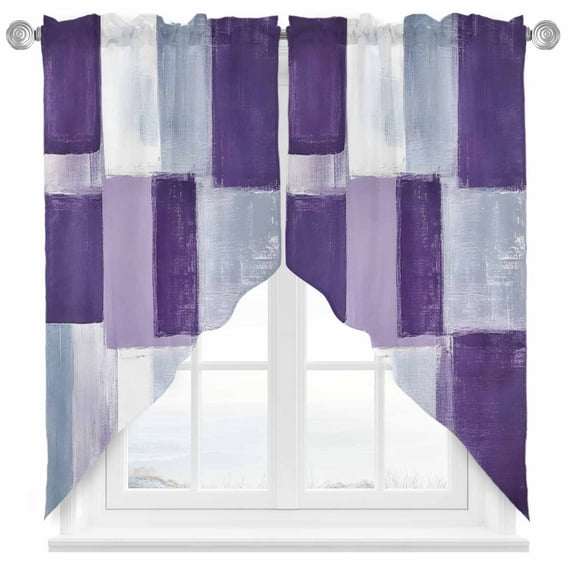 Abstract Gray Swag Curtain Valance for Windows, Purple Gradient Graffiti Color Block Modern Art Window Treatments Short Swag Topper for Kitchen Windows Bathroom Bedroom, 28"x36"