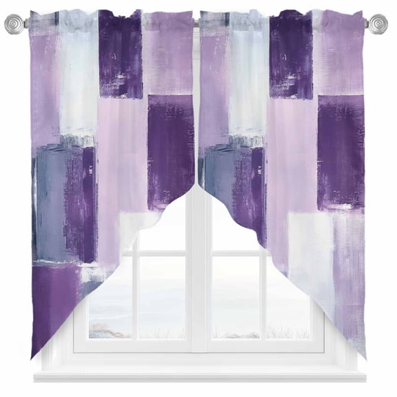 Abstract Gray Swag Valances for Windows 2 Pack Purple Mottled Graffiti Color Block Modern Art Swag Kitchen Curtains 36 Inches Long Rod Pocket Short Window Treatment for Kitchen Bathroom 28"x36"