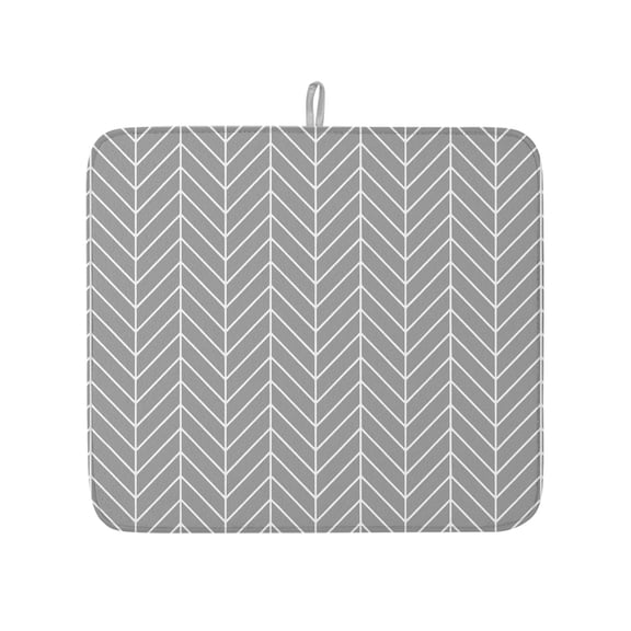 Abstract Gray White Herringbone Texture Dish Drying Mats for Kitchen Counter,Absorbent Microfiber Dish Drainer Rack Mat Chevron Pattern Drying Pad for Sinks,Utensils,Countertops,16x18in