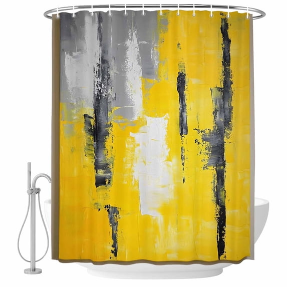 Abstract Gray Yellow Fabric Shower Curtain Oil Painting Washable Shower Curtains for Bathroom, Waterproof Bath Curtain with Hooks Home Decor 36x72in