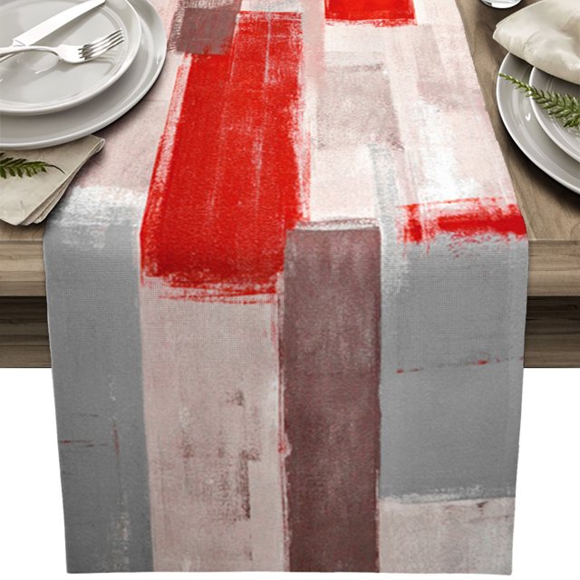 Abstract Gray and Orange Texture Linen Table Runner Wedding ration