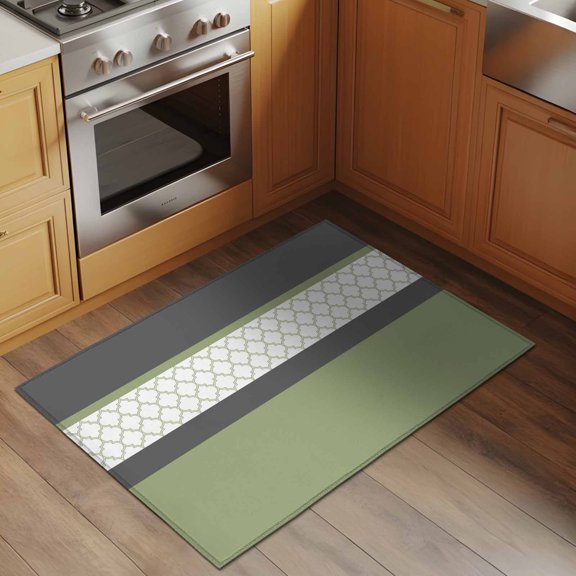 Abstract Green 2x3 Rug for Entryway Front Door Kitchen Sink Area, Grey Stripes Moroccan Geometric Modern Retro Low Pile Washable Non Slip Rectangle Area Rug