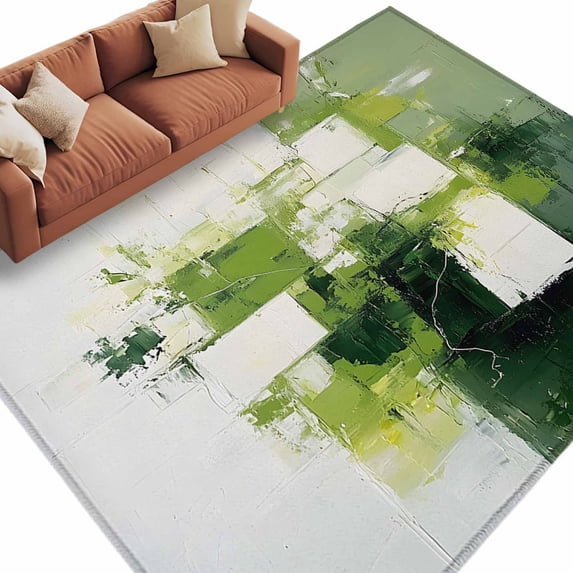 Abstract Green Area Rug 5x8ft Minimalist Modern Non-Slip Washable ...