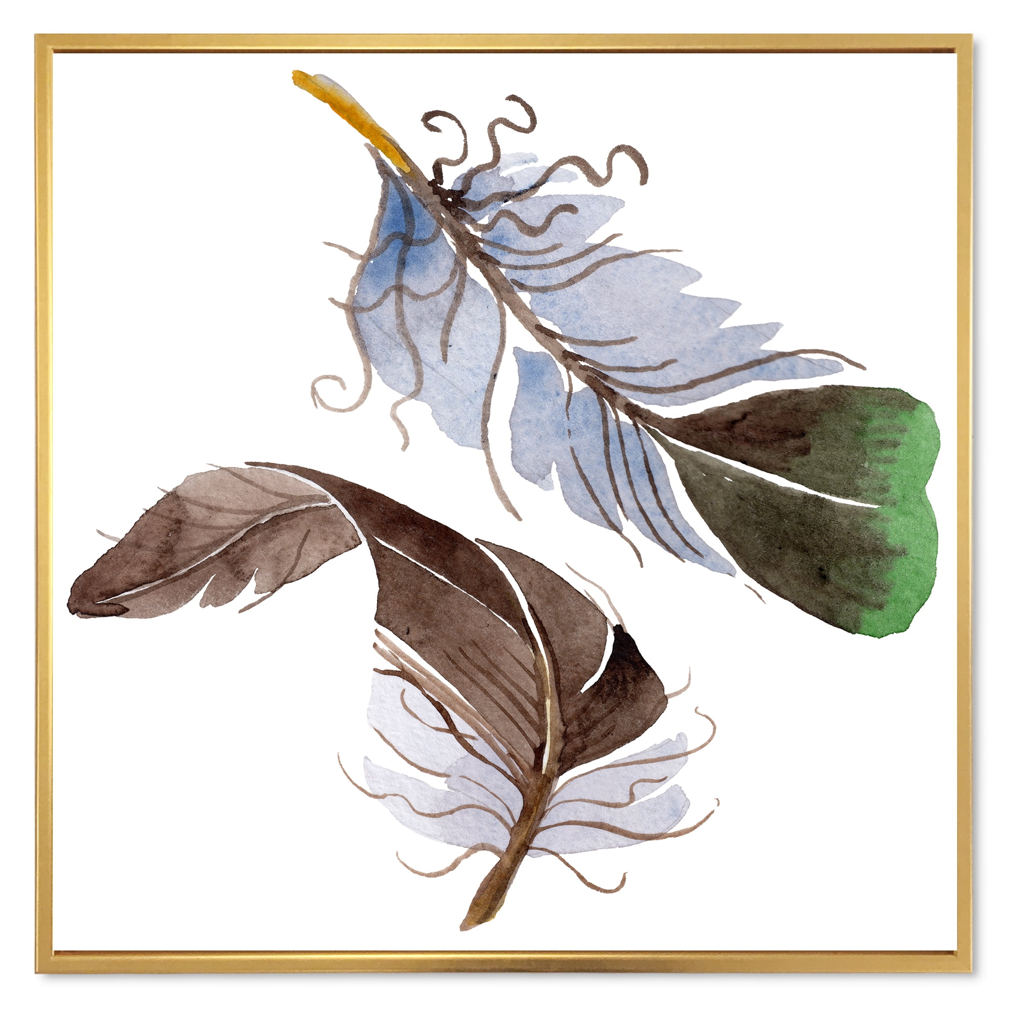 Abstract Green Bird Feather From Wing 30 in x 30 in Framed Painting Canvas Art Print, by Designart