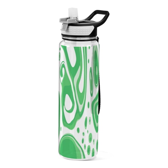 Abstract Green Blobs 1000ml Tritan Sport Bottle Straw LeakProof Food-Grade Portable Wide Handle