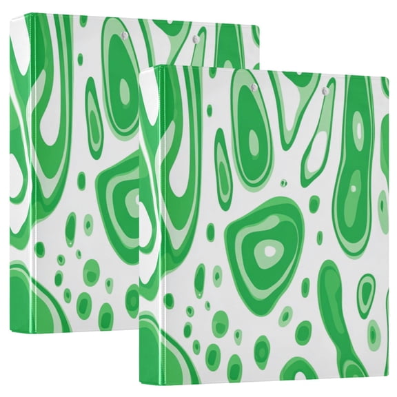 Abstract Green Blobs 12.4x10.6in PVC Round Ring Binder, D-Ring 3-Hole, Metal Clip, 200 Sheets