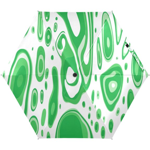 Abstract Green Blobs Umbrellas for Sun Auto Open Close UV50+ Waterproof 5-Fold Compact Fiberglass Frame