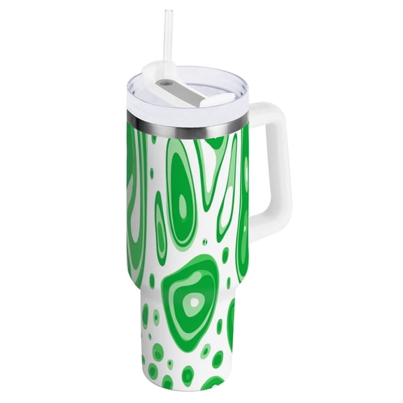 Abstract Green Blobs Water Bottles 30oz Insulated Tumblers Double-Walled Ergonomic Handle Leak Proof