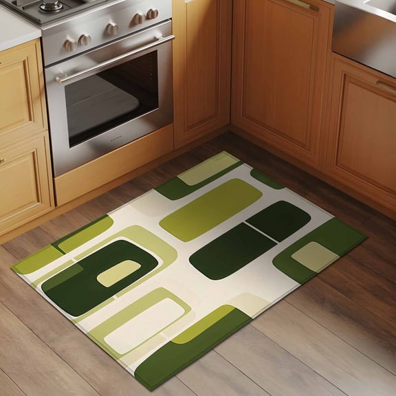 Abstract Green Block 2x3 Rug for Entryway Front Door Kitchen Sink Area, Dark Green Square Modern Art Low Pile Washable Non Slip Rectangle Area Rug