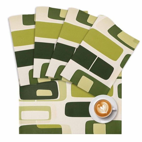 Abstract Green Block Placemats Set of 4 Dark Green Square Modern Art Place Mats Washable Table Mats for Party Kitchen Dining Decoration, 13 X 19 Inch