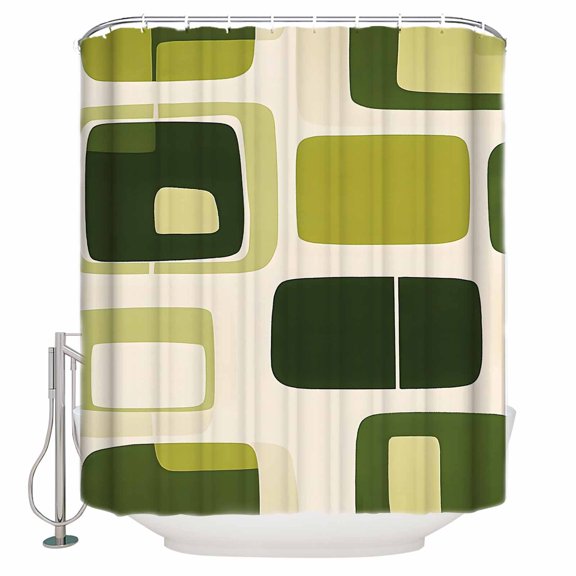 Abstract Green Block Shower Curtain, 72" x 72", Dark Green Square Modern Art Waterproof Bathroom Curtain Washable Shower Curtain Set with 12 Hooks
