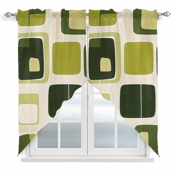Abstract Green Block Swag Valances for Windows 2 Pack Dark Green Square Modern Art Swag Kitchen Curtains 36 Inches Long Rod Pocket Short Window Treatment for Kitchen Bathroom 28"x36"