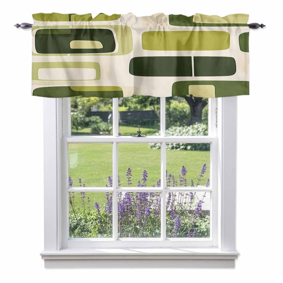 Abstract Green Block Valances for Windows, Dark Green Square Modern Art Valance Window Treatment Rod Pocket Short Curtains Valances for Kitchen Bathroom 54"W x 18"L