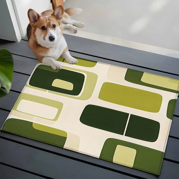 Abstract Green Block Washable Area Rug 2x3 Dark Green Square Modern Art Low-Profile Area Rugs with Non Slip Backing Indoor Floor Carpet for Entrance Living Room Bedroom Home Office