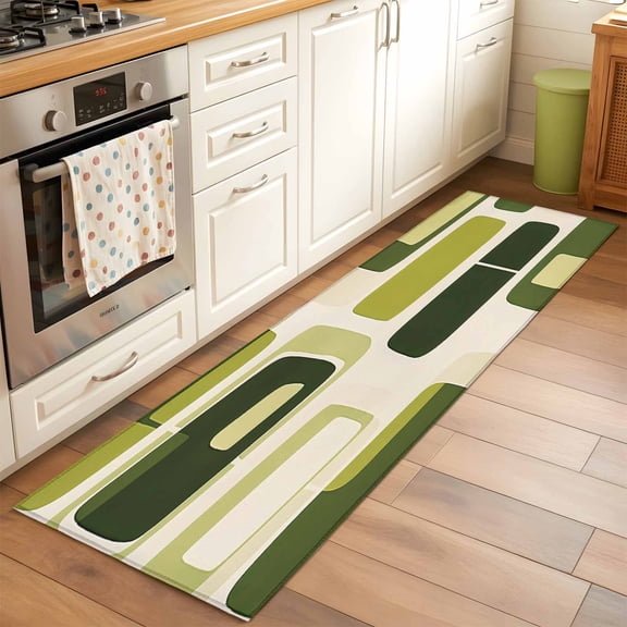 Abstract Green Block Washable Area Rug 2x6 Dark Green Square Modern Art Low-Profile Area Rugs with Non Slip Backing Indoor Floor Carpet for Entrance Living Room Bedroom Home Office