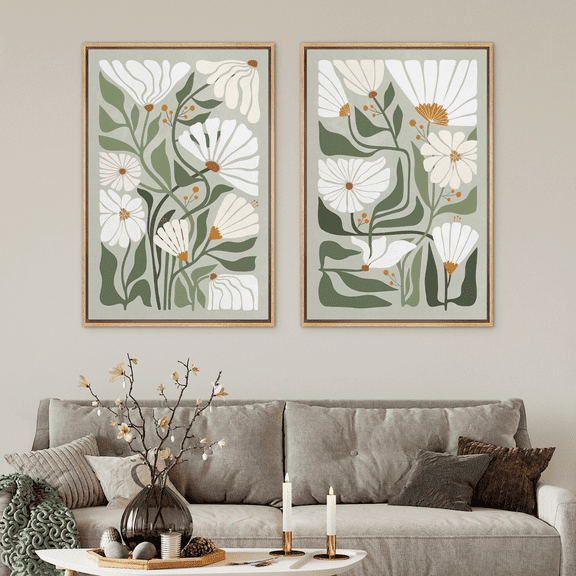 Abstract Green Botanical Wildflower Boho Poster Prints , Poster Only