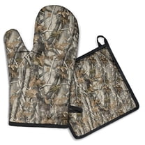 Abstract Green Camo Geometric Pattern Kitchen Oven Mitt and Pot Holder Sets 2 Pcs for Baking, Cooking and Grilling, Heat Resistant Up To 392 °F