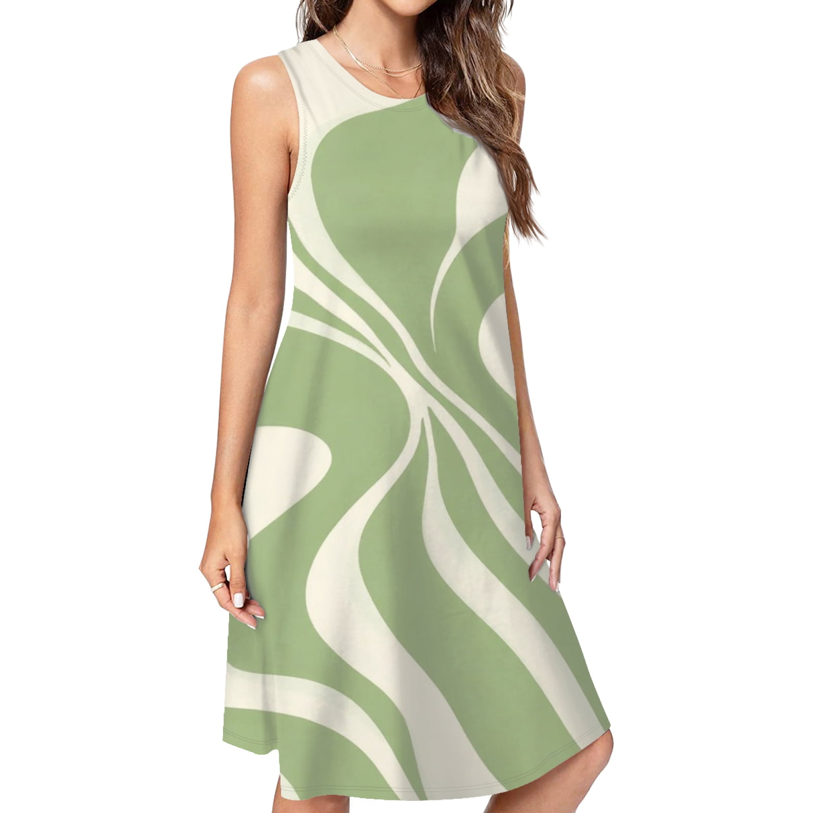 green and cream dresses womens Abstract Swirl Pattern Dress Elegant Party Evening Dresses Women Dress Sleeveless Dress Ladies Dresses dusty sage green bridesmaid dresses Marble Jacquard Mini Dress orange satin midi dress Floor Length Size:15 US