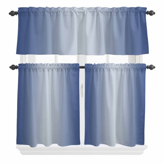 Abstract Green Curtain Valances Set Gradient Beach Ocean Wave Oil Painting Kitchen Curtains 36 inch Length Rod Pocket Valance and Tiers 3 Piece Set Small Bedroom Bathroom Laundry Decor
