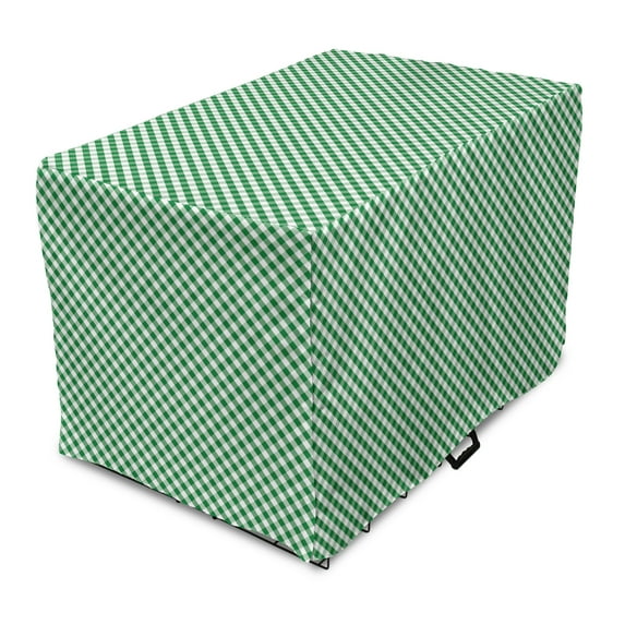 Abstract Green Dog Crate Cover, Gingham Pattern Crossing Lines and Little Squares, Easy to Use Pet Kennel Cover Small Dogs Puppies Kittens, 7 Sizes, Forest Green Fern Green, by Ambesonne