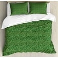 thumbnail image 1 of Abstract Green Duvet Cover Set, Futuristic Grid Pattern of Lines with Dotted Ends, Decorative 3 Piece Bedding Set with 2 Pillow Shams, King Size, Hunter Green Pale Green, by Ambesonne, 1 of 3