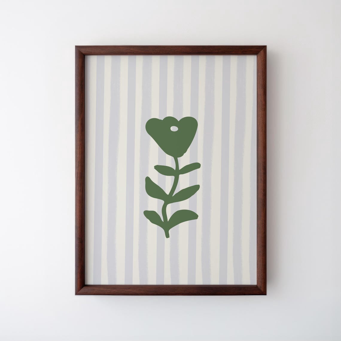 Abstract Green Floral Periwinkle Striped Aesthetic Wall Art Print ...