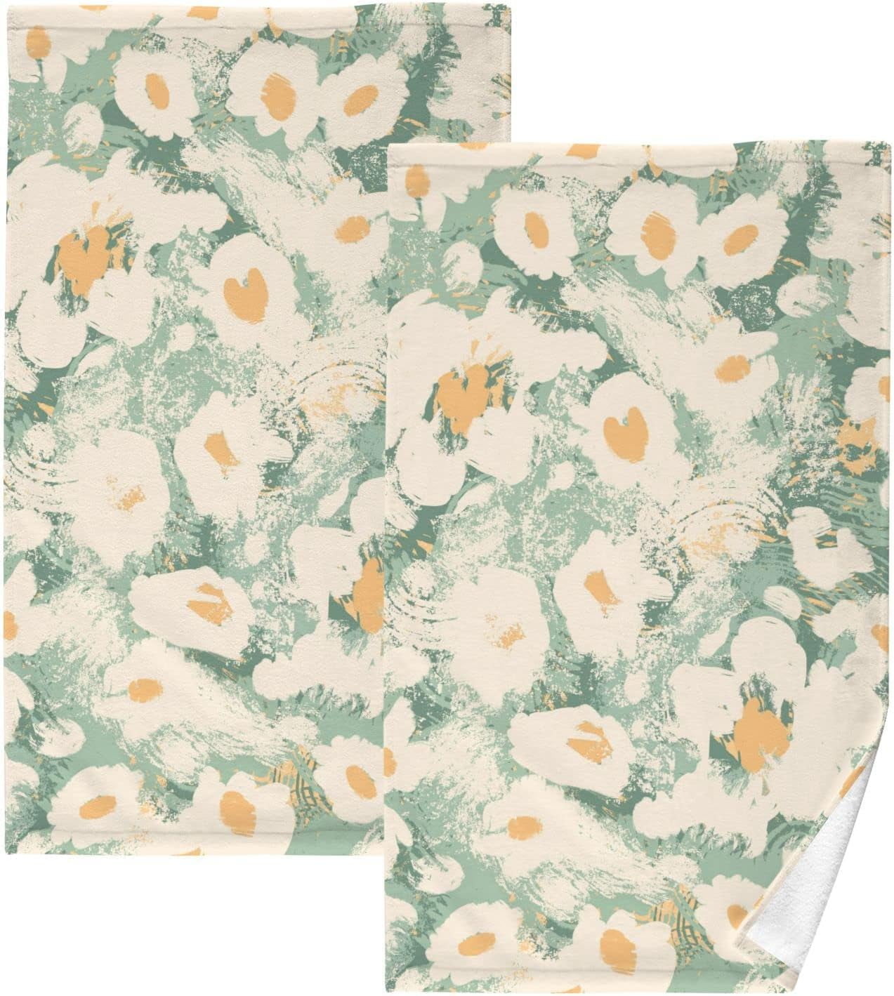 Abstract Green Floral Towels 2 Piece Washcloth Hand Towels, Highly ...