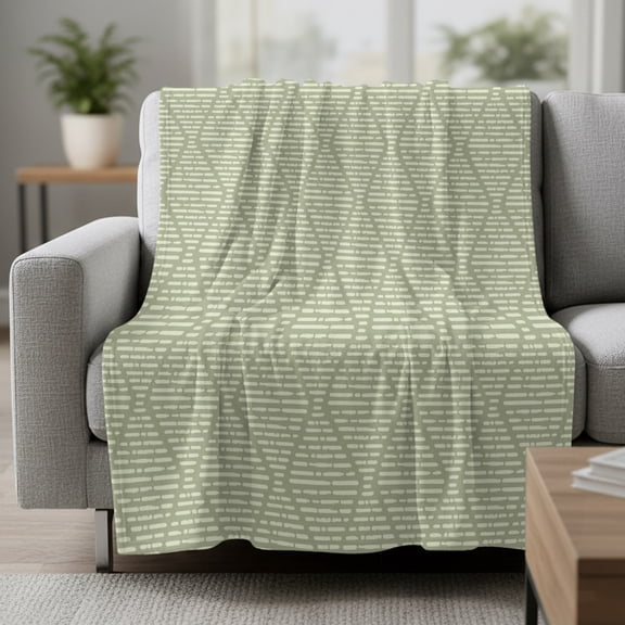 Abstract Green Geometric Fleece Throw Blanket Argyle Stripes Sage Green Lines Ultra Soft Fuzzy Cozy Flannel Throw Blanket for Couch Sofa Bed Car Travel, Ideal Gifts 30x40 Inches