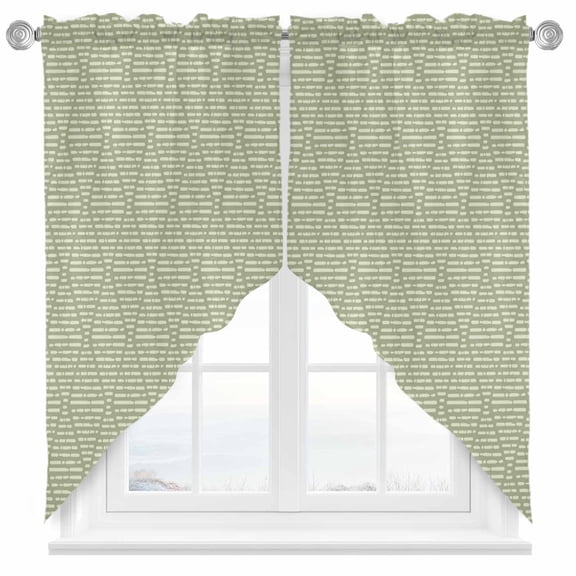 Abstract Green Geometric Swag Kitchen Curtain Valances, Argyle Stripes Sage Green Lines Rod Pocket Curtains Window Treatment Decor Valances for Bedroom Bathroom, 2 Panels 28 x 36 Inch
