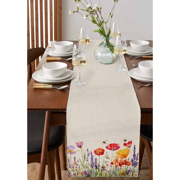 Abstract Green Gold Ginkgo Leaf Table Runner 13x72in Non-Slip Cotton Linen Table Runners, Rustic Autumn Fall Leaves Dresser Scarves TableRunner for Dinner Kitchen Dining Wedding Party