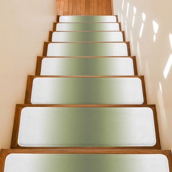 Abstract Green Gradient Stair Treads Non Slip for Steps White and Sage Green Highlight Ombre 4 Pcs Reusable Adhesive Stair Runner Mats for Dogs Elders Carpet Treads Rugs for Staircase 8x30 In