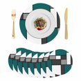 thumbnail image 1 of Abstract Green Grey Round 13 Inch Placemats Set of 8, Modern Geometric Color Blocks HeatResistant Non Slip Place Mats for Dining Table, Wipeable Braided Kitchen Table Mats for Housewarming, 1 of 9