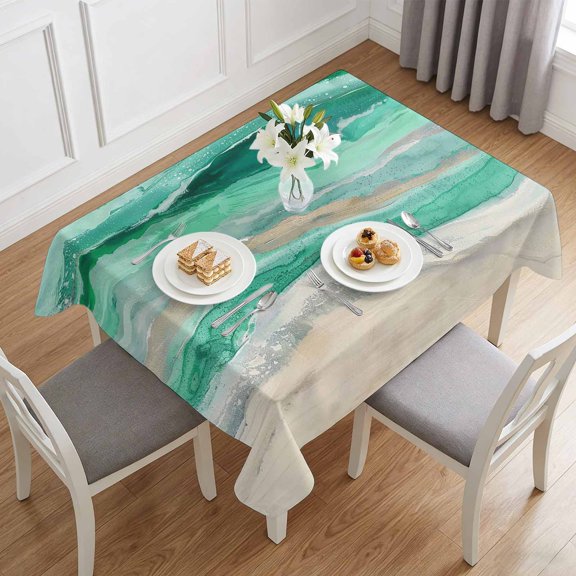 Abstract Green Grey Rustic Coastal Wave Table Cloth 60x84in, Waterproof Rectangle Tablecloth Wipeable Tablecloths Ombre Stripe Table Covers for Dining Tables Party Indoor Outdoor